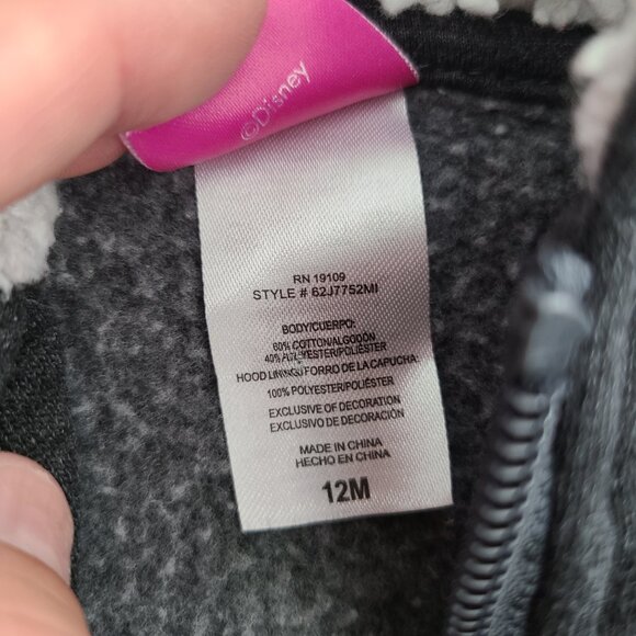 Disney Junior Minnie Mouse baby girl grey zippered down sweater size 12 M - Picture 8 of 8